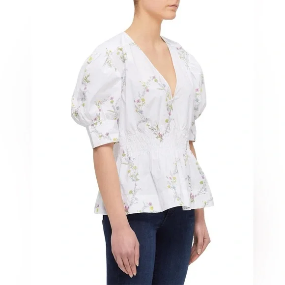 GANNI Oversized Cotton Poplin Short Sleeve Floral Top - Size 36/ Size 4-6 - Picture 3 of 9